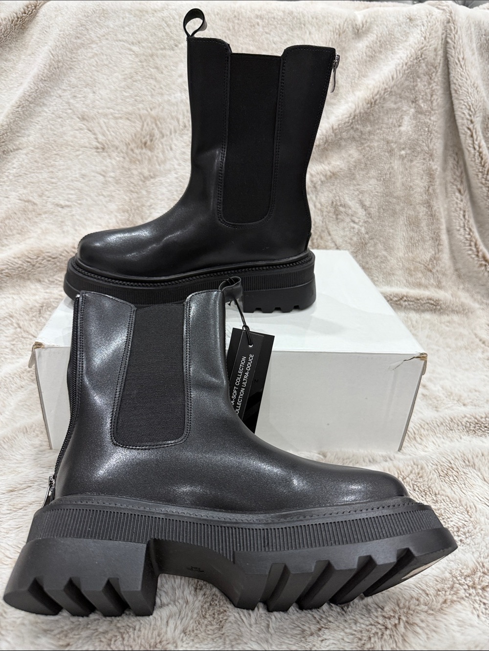 Black Chunky Lug-Sole Lace-Up Boots